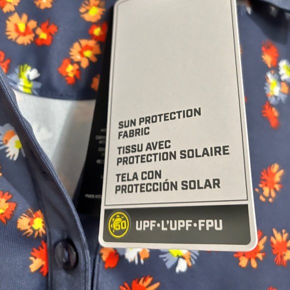 Callaway Blue Indigo Multi Floral Print Golf Shirt Sun Protection Fabric Sz- XL - Picture 7 of 9